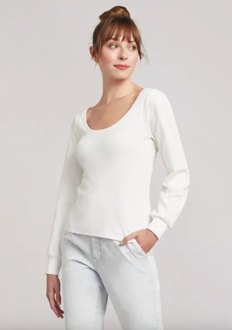 Faherty Off White Organic Cotton Antibes Pointelle Textured Top Egret XS X-Small